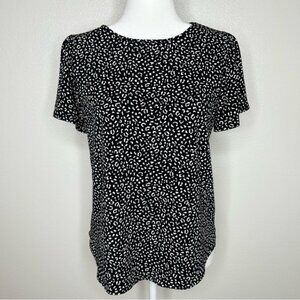 Banana Republic Womens Black Animal Print Jersey Blouse Flutter Sleeve Size S